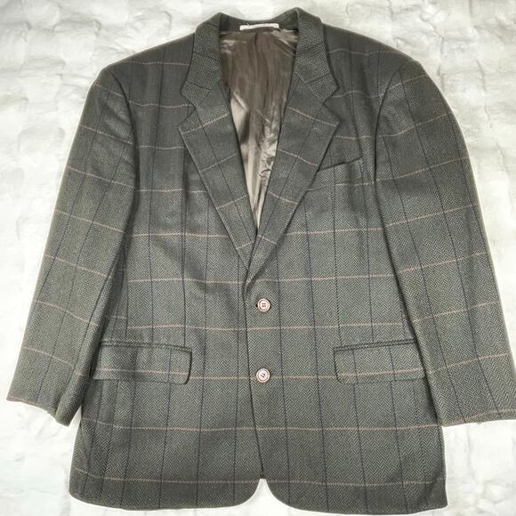 š„VTG HUGO BOSS 100% Virgin Wool Swiss Made Herringbone Plaid Mens Blazer 42R - Picture 4 of 17
